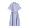 无印良品（MUJI）女式 凉感 短袖衬衫连衣裙女装裙子纯棉25年夏季长裙凉感物语 灰色条纹 L (165/88A) 实拍图