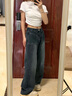OLDER SEA直筒牛仔裤女大码梨形身材胖mm高腰显瘦遮胯宽松阔腿拖地垂感裤子 蓝色 L 建议105-115斤 实拍图
