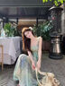 南木熊连衣裙林间浮夏吊带气质吊带裙女2025年夏季新款印花显瘦收腰长裙 吊带连衣裙【80-100斤】 带胸垫 实拍图
