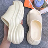 邦帛世拖鞋女外穿厚底增高跟夏季防滑松糕踩屎感网红沙滩一字拖凉拖鞋 米白拖鞋【增高8cm】 38-39 （适合37/38码穿） 实拍图