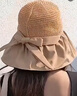 目丸防晒帽子女士遮阳帽夏镂空草帽紫外线大檐蝴蝶结太阳帽渔夫帽子女 卡其色 可调节 实拍图