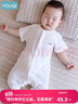 优奇婴儿衣服夏季薄款纯棉短袖连体衣新生儿衣服男女宝宝睡衣哈衣爬服 短袖【奶白】闭档 80cm 实拍图