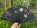 六品堂扇子古风折扇中国风女男汉服旗袍古典舞蹈跳舞儿童夏季随身便携绢布折叠小扇子 黑色柄 实拍图