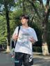 回力短袖男t恤女夏季220G重磅纯棉透气舒适上衣大学生情侣高级感半袖 白色(油画蓝调) L (建议120斤-140斤左右) 实拍图