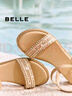 百丽（Belle）度假风一字带凉鞋女商场同款水钻面凉鞋3CQ36BL5 杏色 35 (225mm) 实拍图
