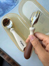 世喜勺子不锈钢叉勺宝宝勺子辅食勺元宝勺自主进食便携儿童餐具套装 316L不锈钢叉勺（胡桃棕） 实拍图