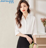 真维斯（JEANSWEST）衬衫女秋季时尚气质高级感宽松七分袖职业穿搭白衬衣女白色S 实拍图