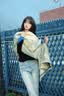 CYBER KITTEN韩系拼色玉兰花时尚仿羊绒围巾女秋冬季百搭气质围脖御寒保暖披肩 绿色 实拍图