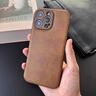 四兄数码 牛皮适用苹果14promax手机壳新款iphone13高档15奢华真皮软壳12高级感防摔11个性全包16保护套XS 棕色 iPhone 16 ProMax 实拍图