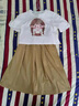 贝孩趣童装女童套装夏装儿童洋气时尚短袖T恤中大童女孩学生衣服两件套 米色 150 (适合身高140CM) 实拍图