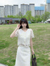 香影小香风蕾丝套装裙子女夏季2025新款重工刺绣白色半身裙两件套 米白 S 155/80A/85-95斤 实拍图