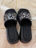 冶芷厚底凉鞋半拖鞋女夏季外穿新款亮片松糕底女士一字凉拖鞋子 银色珠片厚底凉拖鞋 36 （偏小半码） 实拍图