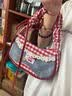 QUEEN TRIP超温柔斜挎包包女式2025新款格子布包单肩包爆款洋气通勤小方包 牛仔蓝 实拍图