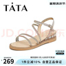 他她（TATA）绝美坡跟凉鞋女外穿一字带时装凉鞋夏季7UA03BL4 金色 36 实拍图