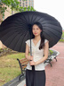 爱上雨24骨雨伞长柄男女士家用大号自动加固结实抗风暴雨专用定制直杆伞 全纤维中棒-加大-24骨经典黑 实拍图