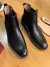德赛（Desai）高帮男士切尔西靴头层牛皮英伦风复古马丁靴商务休闲潮流男鞋 黑色 43码  实拍图