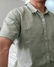 罗蒙亚麻短袖衬衫男夏季薄休闲宽松大码棉麻上衣日系衬衣半袖潮流外套 绿色 XL 实拍图