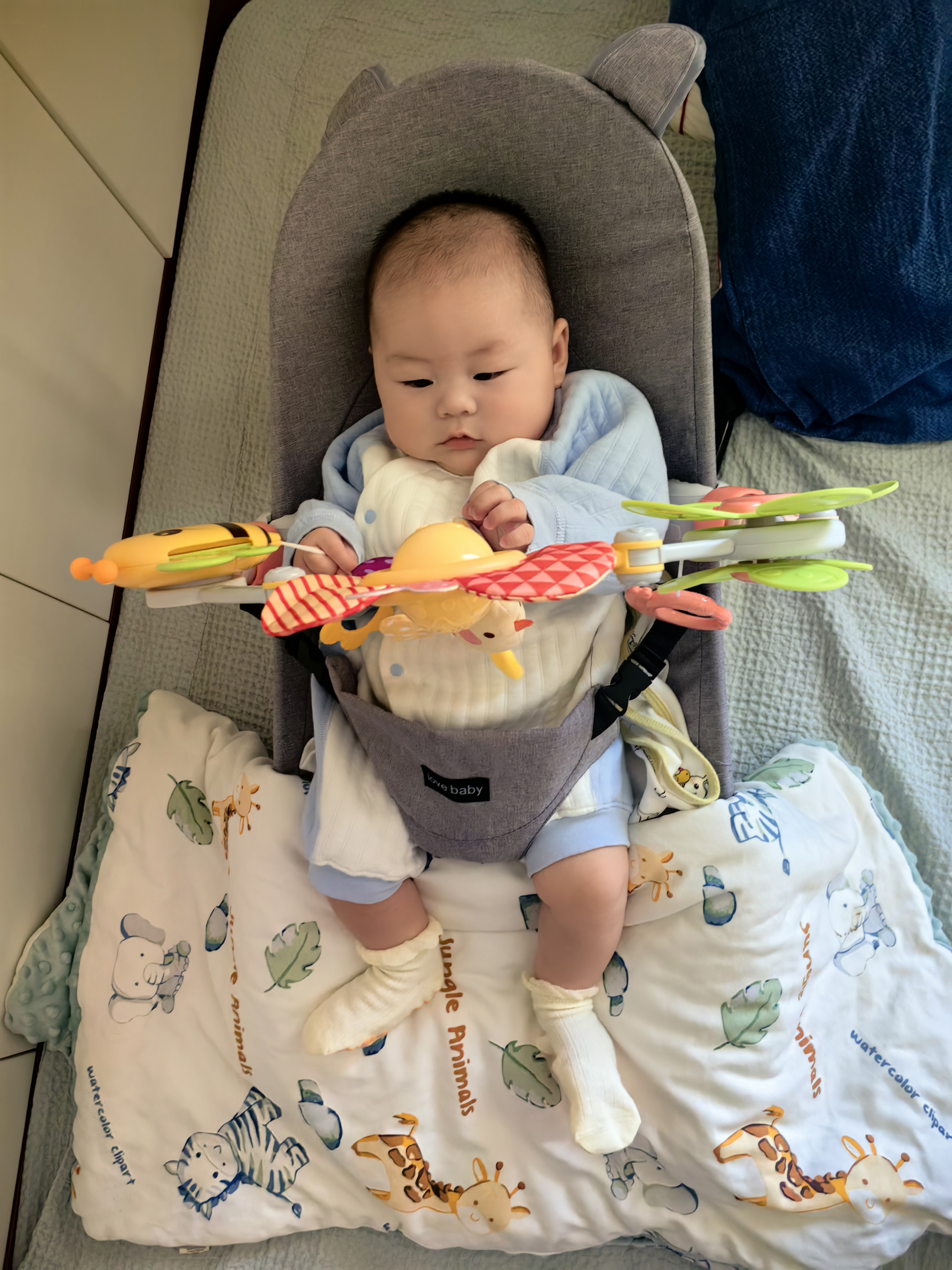 贝瑞加（Babyprints）婴儿连体衣秋冬宝宝保暖衣服夹棉加厚柔软爬服偏开哈衣 蓝象73 实拍图