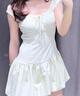 UR2025春季新款女装撞色蕾丝飘带U领无袖修身连衣裙UYY750014 米黄 S 实拍图