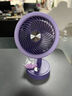 欧利文小风扇桌面家用床上用手持USB充电低音三档带底座便携迷你大风力婴儿风扇厕所办公室宿舍风宝 紫色 实拍图