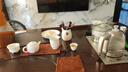 祥业功夫茶具配件茶道六君子套装茶刀茶针茶则茶勺刷喝茶泡茶工具大号 粗陶福锦茶道筒（米白）+佛手五件套+茶刮 实拍图