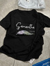 真维斯（JEANSWEST）t恤女夏季2025薄款短袖纯棉宽松印花打底衫内搭上衣女黑色短tXL 实拍图