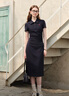 范思蓝恩天才少女学院风polo连衣裙女2025夏新款长款收腰裙子2179 藏青色 M 实拍图