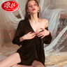 浪莎睡衣女夏季冰丝薄款高级感女情调慵懒男友风性感家居服睡裙 黑色M 实拍图