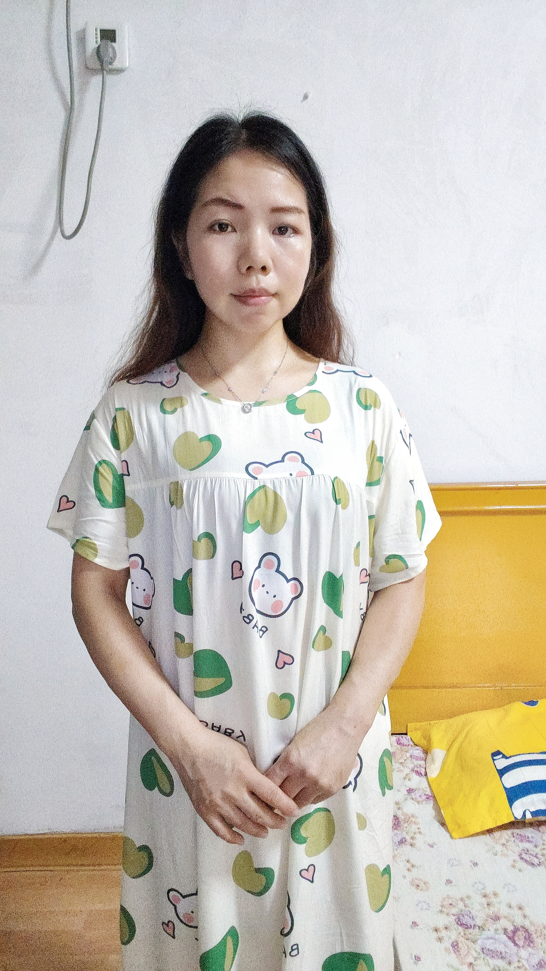 棉绸睡裙女夏薄款2025新款睡衣韩版甜美少女网红家居外穿裙子QM 绿心小熊2301 均码 (90-140斤内穿) 实拍图