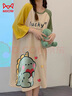猫人（MiiOW）【防螨抗菌纯棉】女士睡裙睡衣女撞色恐龙印花家居服绿色XL 实拍图