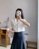 京多梦白色短袖衬衫女夏季v领职业正装面试衫衣通勤百搭西装领上衣女装 白色 L （100-110斤） 实拍图