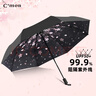 C'mon 防晒太阳伞三折晴雨伞遮阳伞女防紫外线upf50+ 油画花影三折伞 实拍图