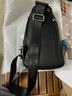 萨奇袋鼠（SAQIDAISHU）真皮胸包男休闲男士包包单肩包运动包头层牛皮胸前小背包斜肩包男 黑色细纹【头层牛皮】 实拍图