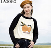LAGOGO柿柿如意撞色保暖毛衣女拉谷谷2024年冬季新款插肩袖针织衫 白黑(VW) L 165/40 实拍图