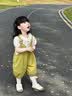 G.duck小黄鸭女童背带裤套装夏装儿童夏季衣服短袖时髦女宝宝两件套 夏季 蘑菇净色背带套装绿色 90 建议80-90cm1岁半-2岁 实拍图
