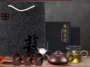 古悦堂 宜兴紫砂壶纯全手工名家紫泥球孔刻绘石瓢壶茶壶茶具套装 刻绘一壶六杯 240ml 实拍图