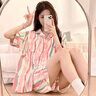 俞兆林睡衣女夏季多巴胺条纹云朵布柔软短袖短裤长裤薄款家居服三件套装 实拍图