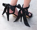 CHARLES&KEITH一字带缎面蝴蝶结绑带高跟凉鞋子女鞋生日礼物CK1-61720177 BLACK TEXTURED黑色纹理 35 实拍图