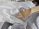 邦帛世一字拖透明高跟凉鞋女夏季2025新款外穿细跟水钻后空高跟鞋配裙子 尖头细钻透明高跟 【银色】7cm 37 实拍图