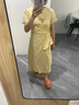 范思蓝恩夏季圆领抽绳褶皱设计感连衣裙女2024夏装新款白色高腰A字裙女 黄色 S 实拍图
