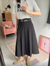 麓格立 半身裙女新款百褶西装中长裙高腰a字裙遮胯高级感优雅显瘦休闲裙 黑色含腰带L【建议100-115斤】 实拍图