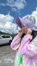 kocotreekk树儿童防晒帽男女童帽子防紫外线大披肩帽双面可戴  雾山紫 M 实拍图