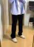 CLOR休闲裤子男秋冬款阔腿潮流纯棉舒适运动宽松直筒长裤CM01黑色XL 实拍图