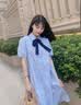 世希大码女装韩版宽松遮肚子连衣裙女夏季胖妹妹显瘦减龄学院风中长裙 蓝色 L [建议100-120斤] 实拍图