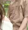 引异仿麂皮绒字母烧花美式复古短袖T恤男夏季潮流宽松上衣半袖体恤 卡其色 XL 实拍图