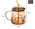 拜杰高硼硅牛奶杯早餐杯水杯杯子小熊玻璃水杯带盖带吸管500ML 实拍图