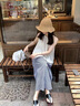 蝶娇诺（DIEJIAONUO）连衣裙子女装夏季2025年新款韩版显瘦茶系弛感舒适简约穿搭女套装 3269上衣+裙子 S 实拍图