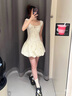 UR2025春季新款女装撞色蕾丝飘带U领无袖修身连衣裙UYY750014 米黄 M 实拍图