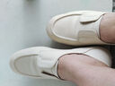 天美意羊皮单鞋软底英伦乐福鞋平底上班通勤百搭小皮鞋一脚蹬时尚女鞋 米白 37 实拍图