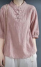 啄木鸟棉麻衬衫女冰丝女装棉复古盘扣中袖中式立领上衣t恤 肉粉色 3XL【建议140斤-160斤内穿】 实拍图